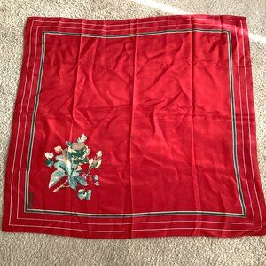 Cacharel 100% Silk Scarf, Vintage Flower Large Square Shawl Floral Red Print